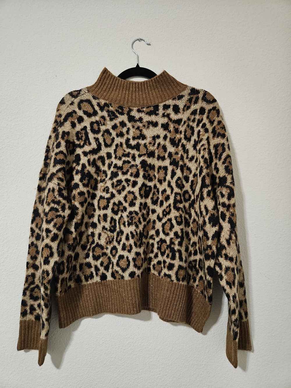 LOFT Leopard Print Mock Neck Sweater | Size L | Fall Knit